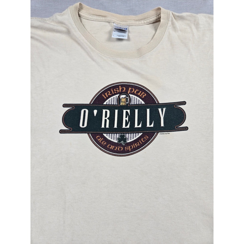 Gildan Ultra Cotton Mens ORielly Irish Pub Graphic T-Shirt Tan Large 2008 Logo - Picture 8 of 12